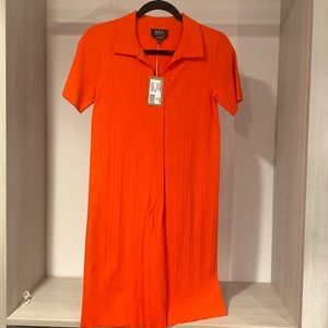 APC orange ribbed short sleeve polo dress
